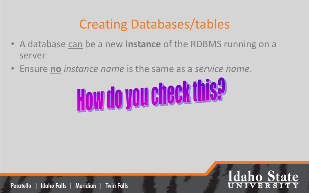 creating databases tables