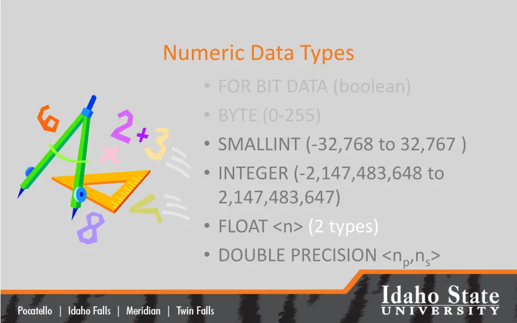 numeric data types for bit data boolean byte