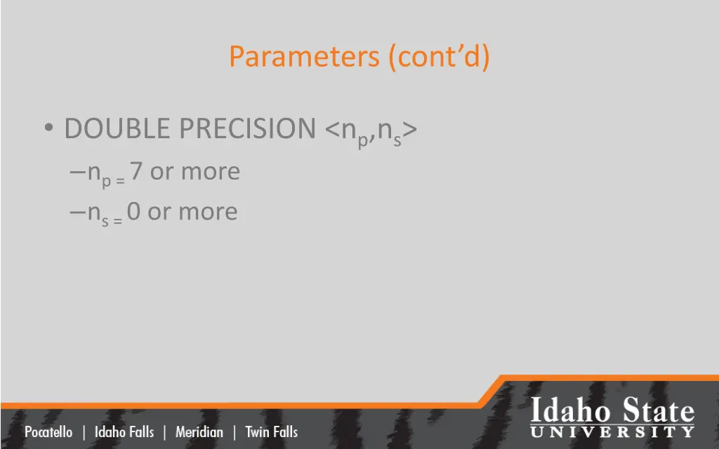 parameters cont d