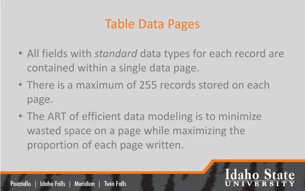 table data pages