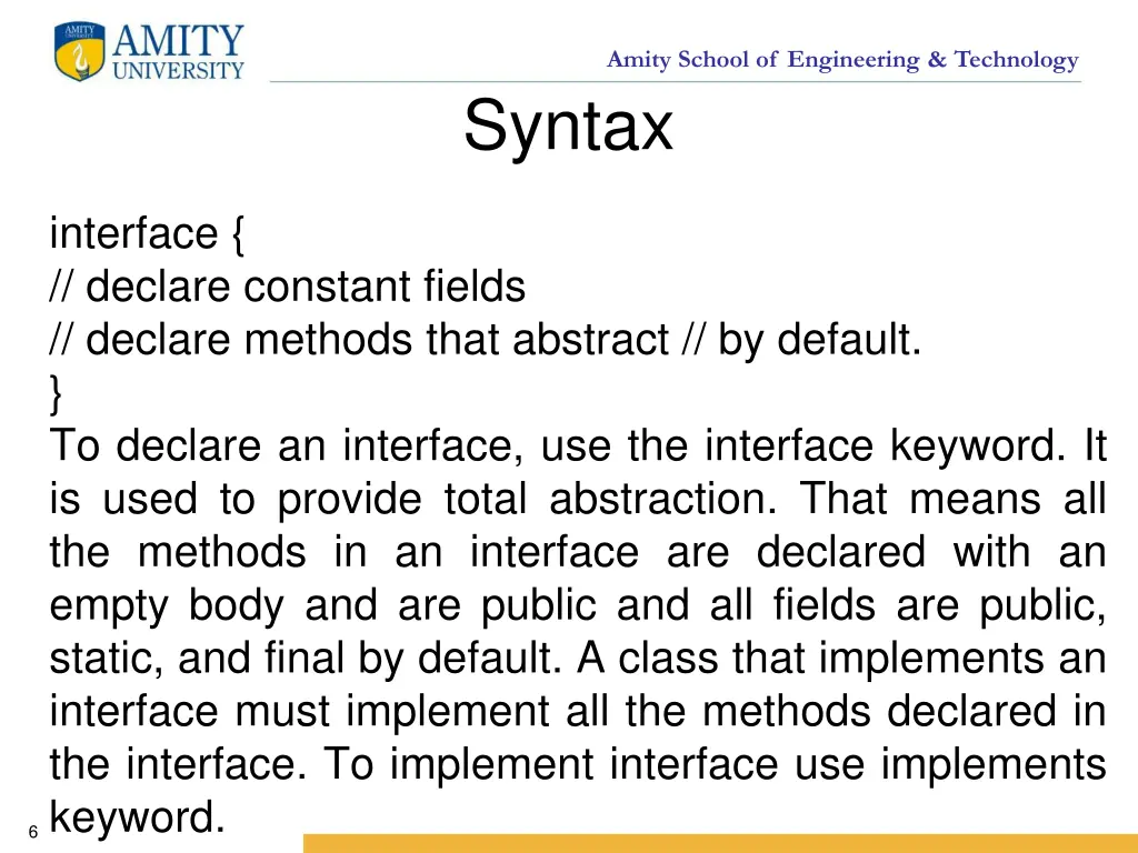 amity school of engineering technology syntax