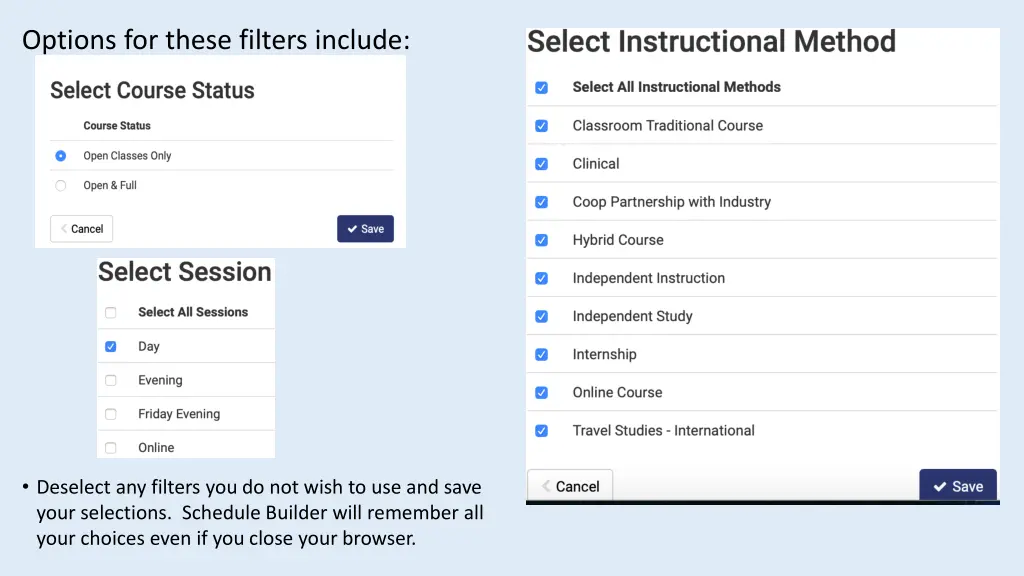 options for filters