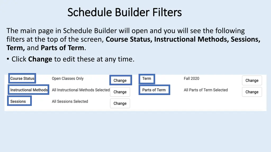 schedule builder filters schedule builder filters