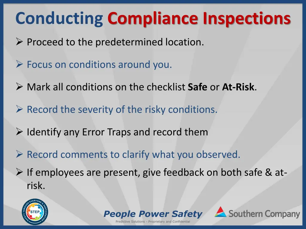 conducting compliance inspections