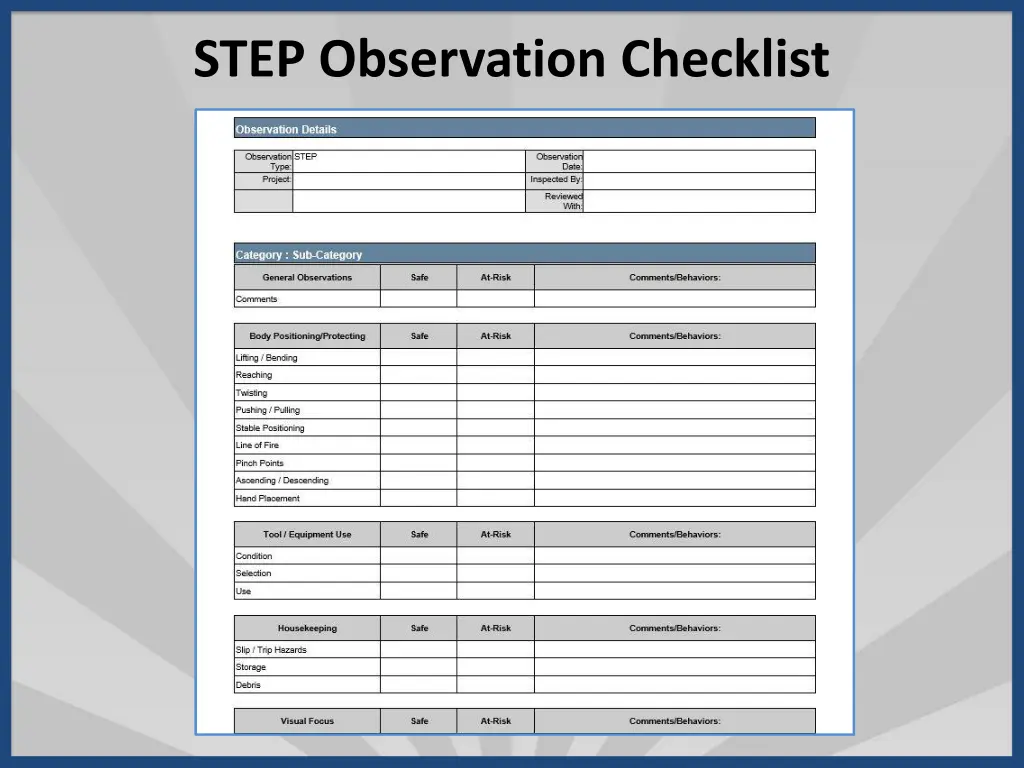 step observation checklist