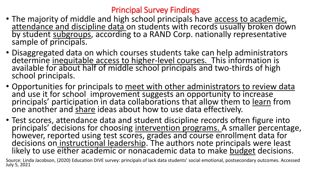 principal survey findings principal survey