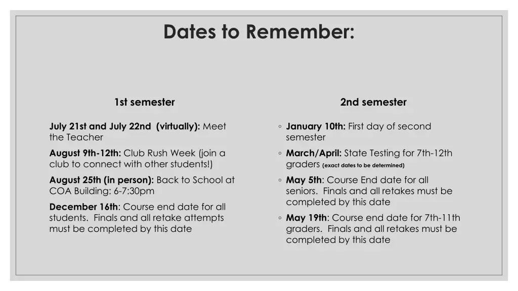 dates to remember