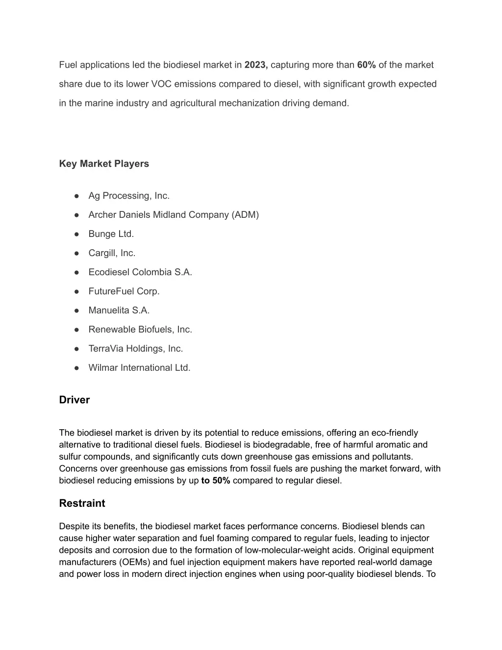 fuel applications led the biodiesel market