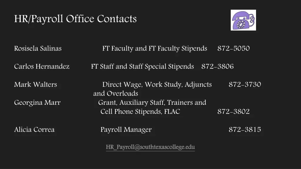 hr payroll office contacts