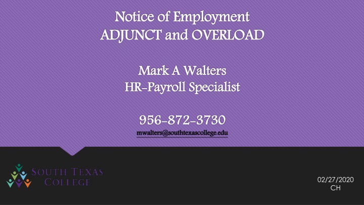 notice of employment adjunct and overload