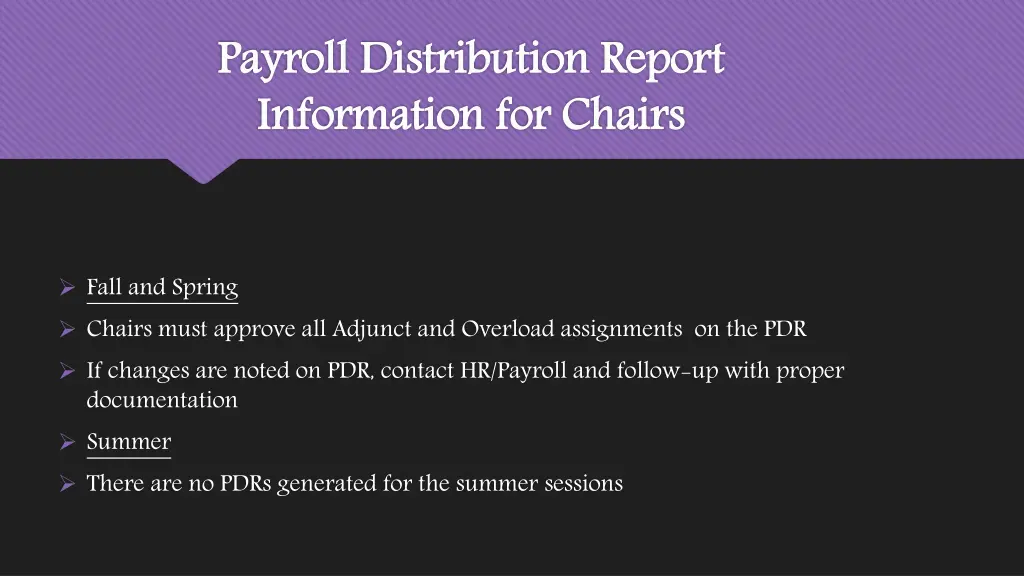 payroll distribution report information for chairs