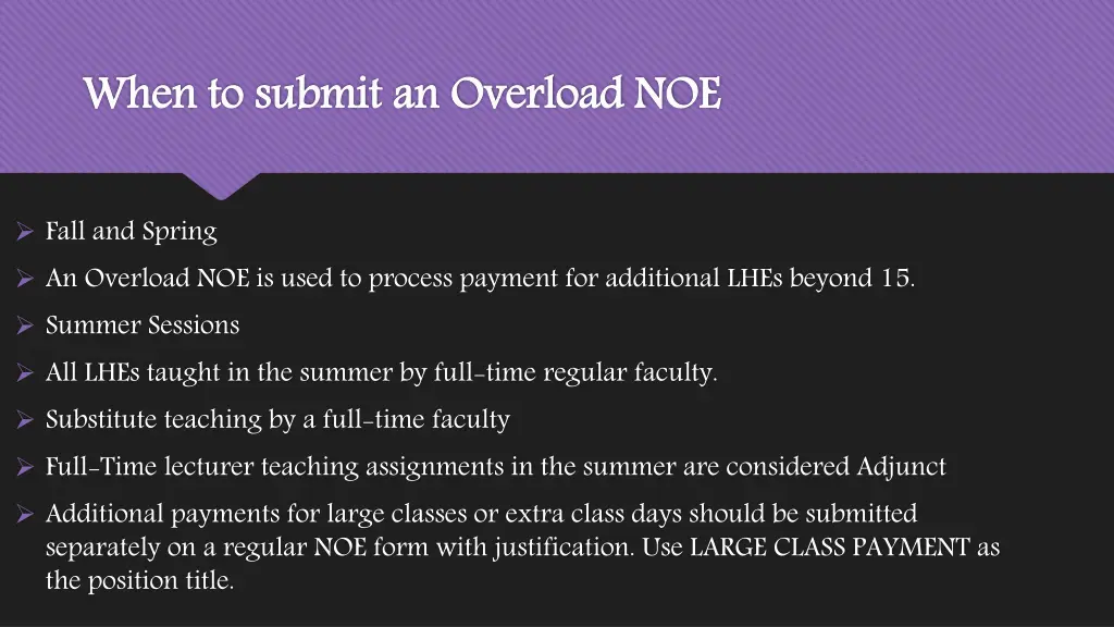 when to submit an overload noe