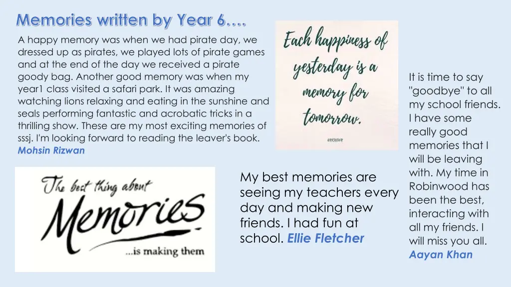 memories written by year 6