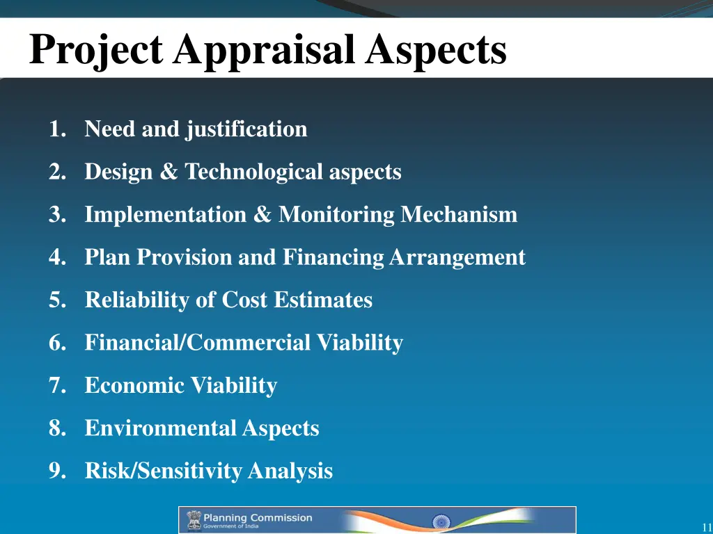 project appraisal aspects