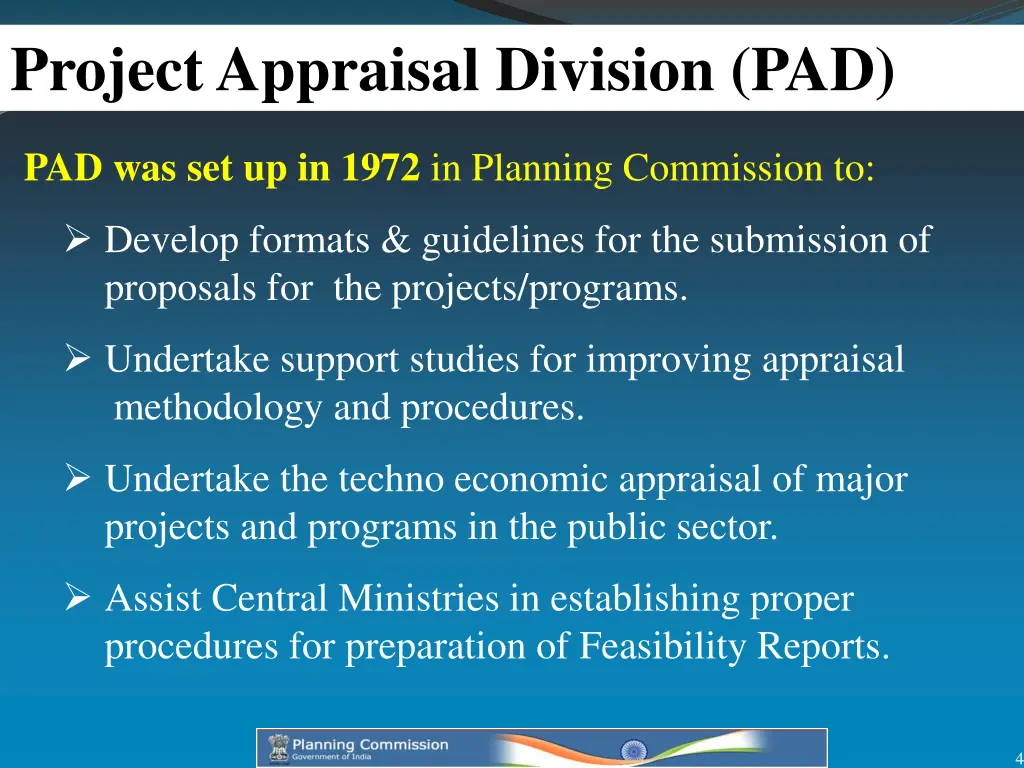 project appraisal division pad