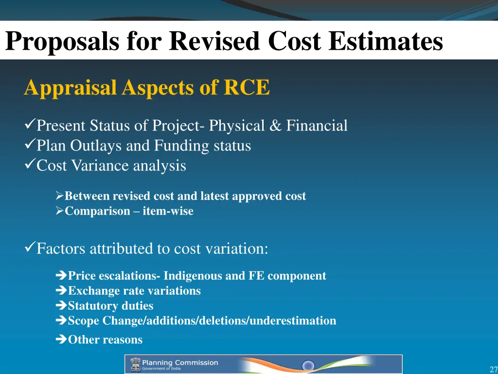 proposals for revised cost estimates