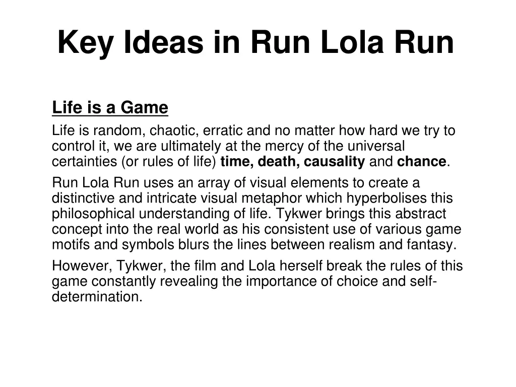 key ideas in run lola run