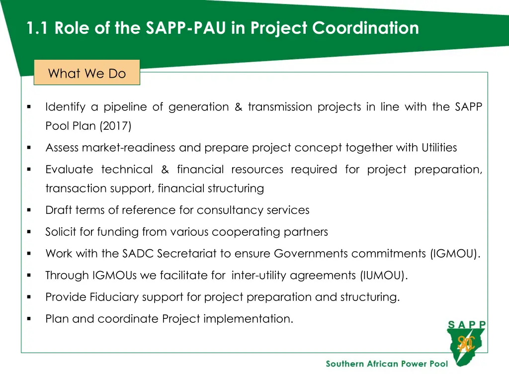 1 1 role of the sapp pau in project coordination