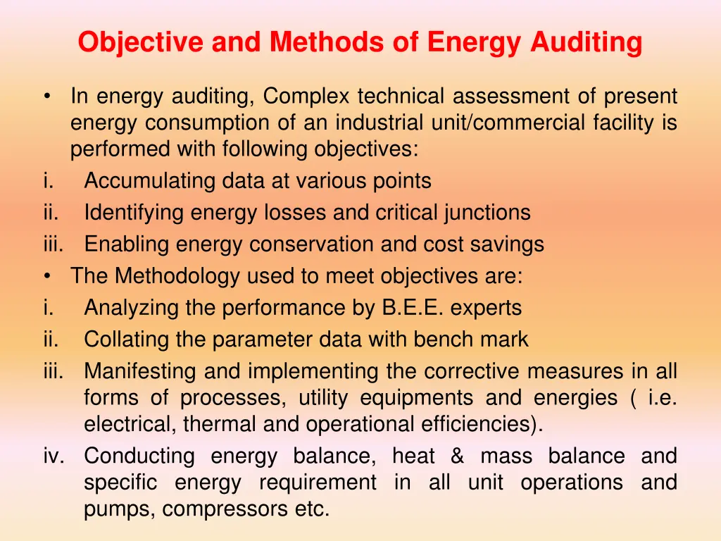 objective and methods of energy auditing