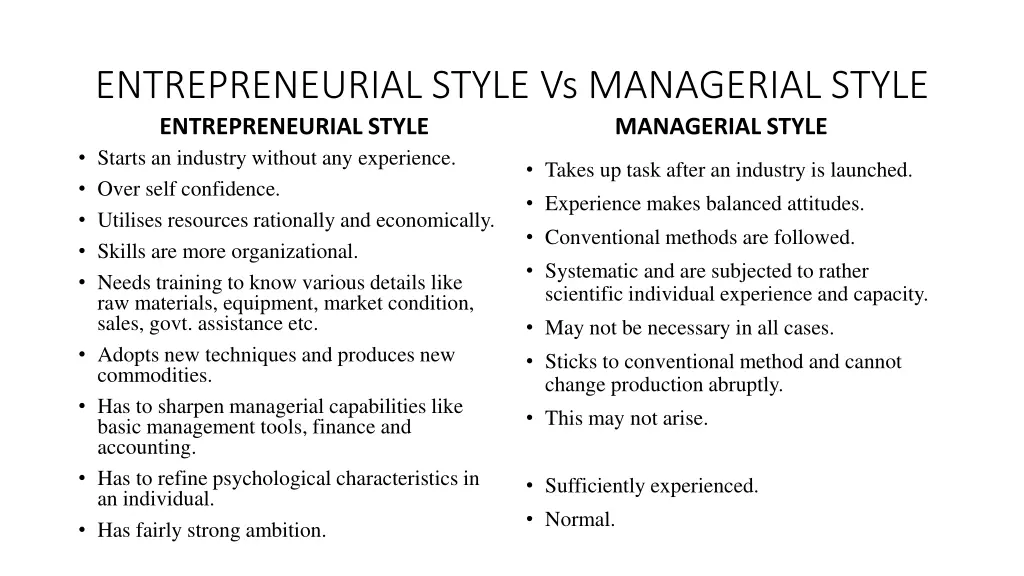 entrepreneurial style vs managerial style