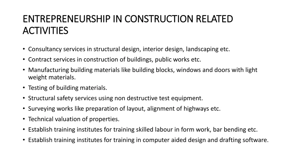 entrepreneurship in construction related