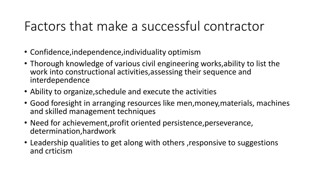 factors that make a successful contractor