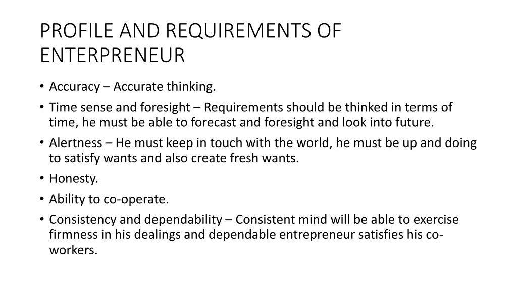 profile and requirements of enterpreneur