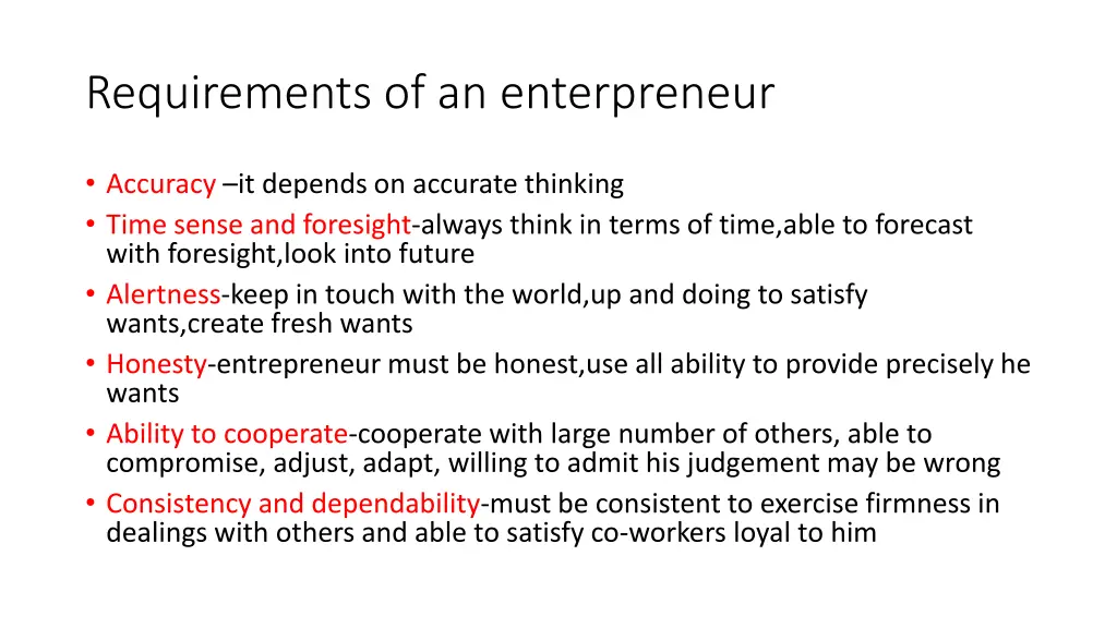 requirements of an enterpreneur