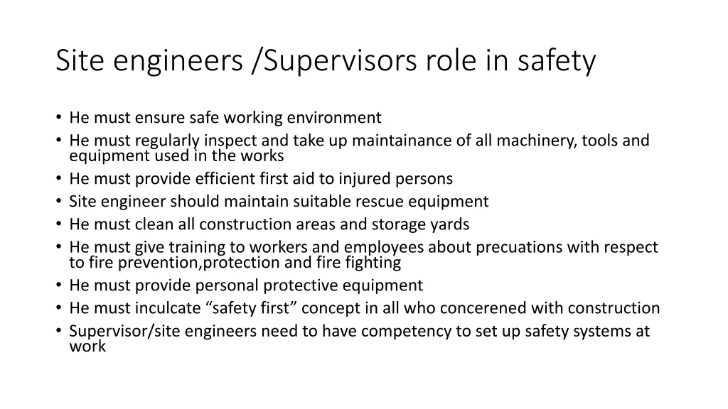 site engineers supervisors role in safety