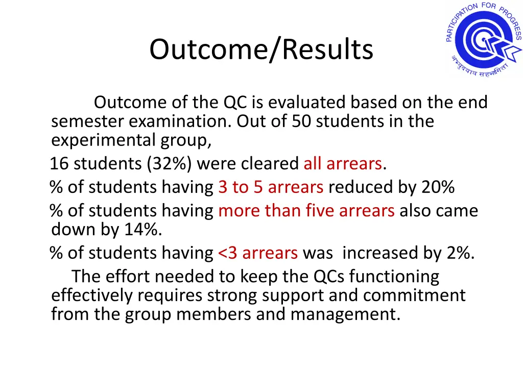 outcome results