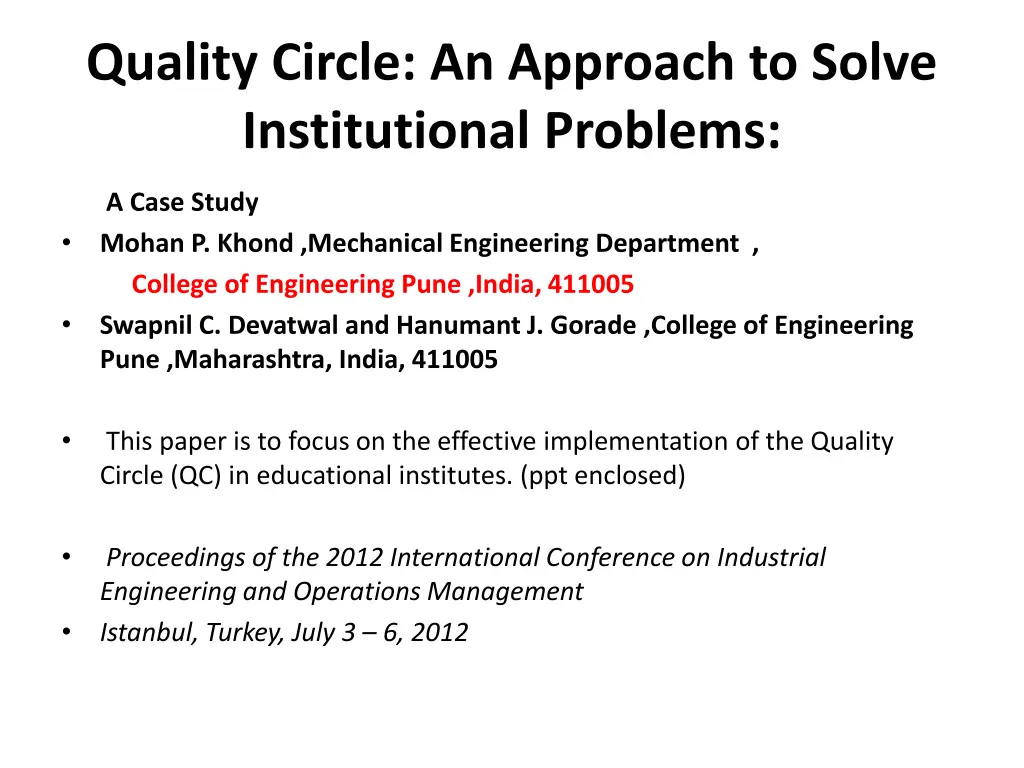 quality circle an approach to solve institutional