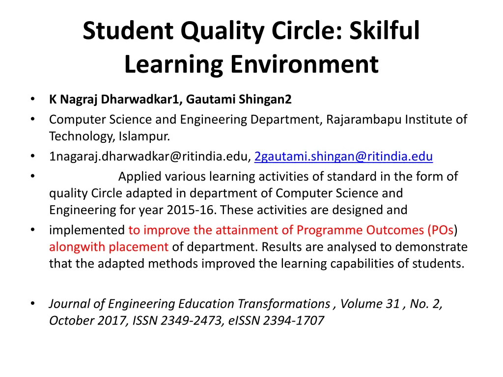 student quality circle skilful learning