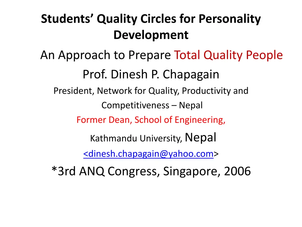 students quality circles for personality