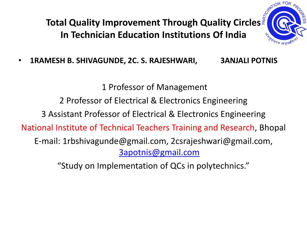 total quality improvement through quality circles