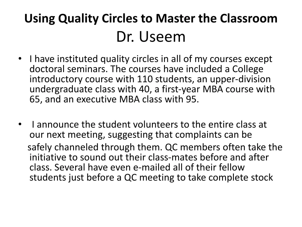 using quality circles to master the classroom