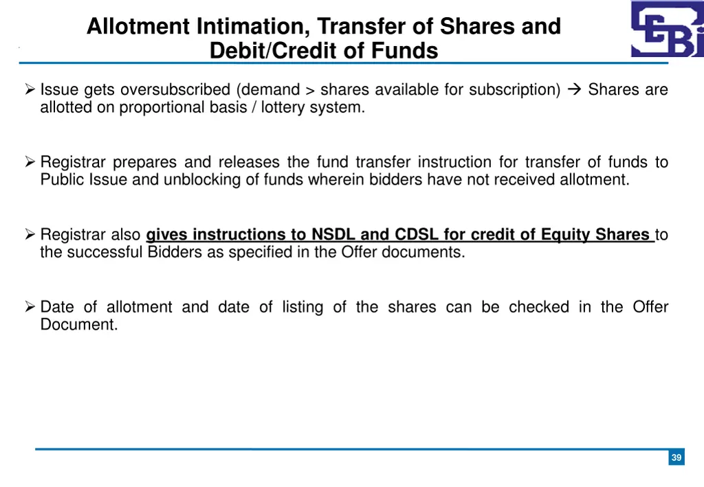 allotment intimation transfer of shares and debit 1