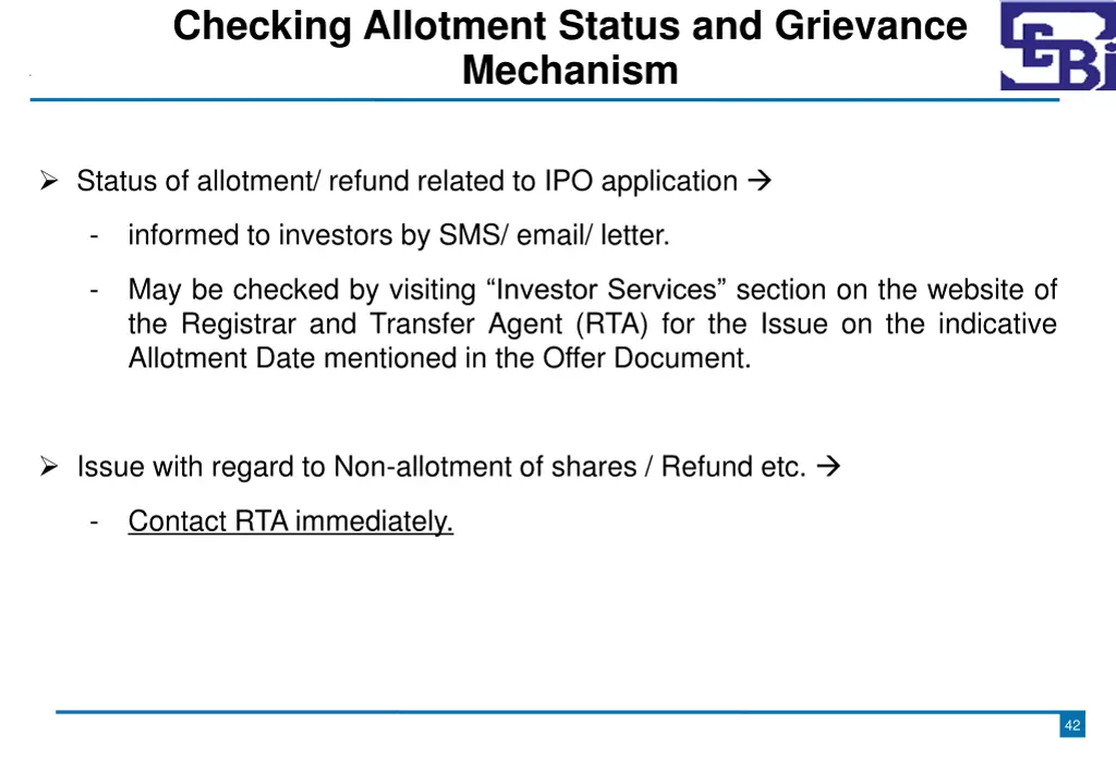 checking allotment status and grievance mechanism