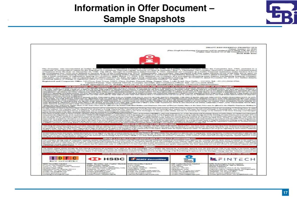 information in offer document sample snapshots