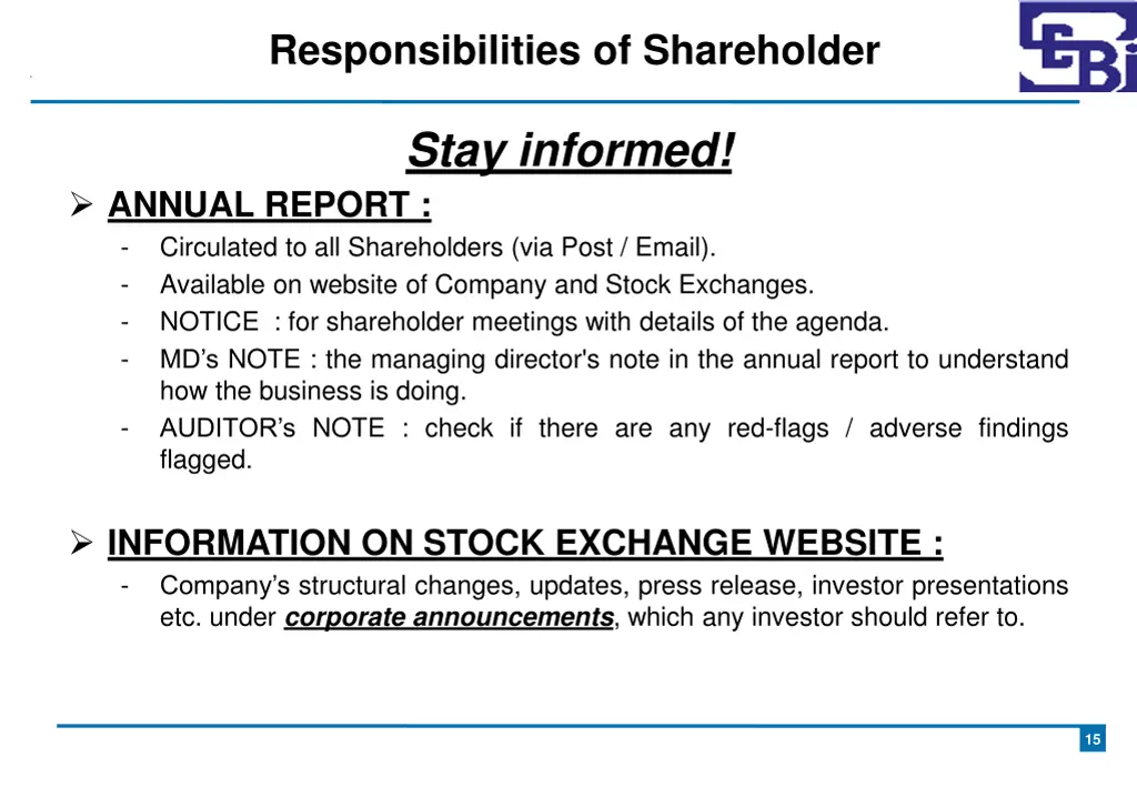 responsibilities of shareholder