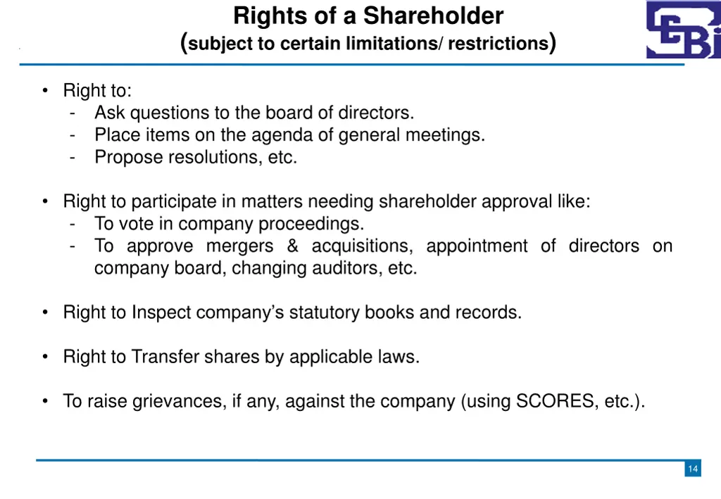 rights of a shareholder subject to certain