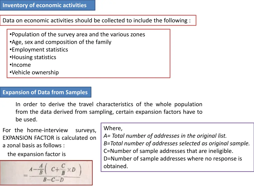 inventory of economic activities