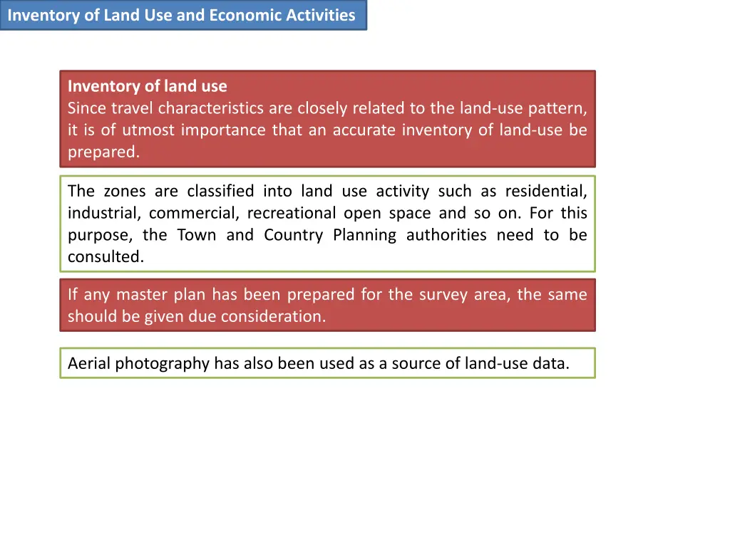 inventory of land use and economic activities