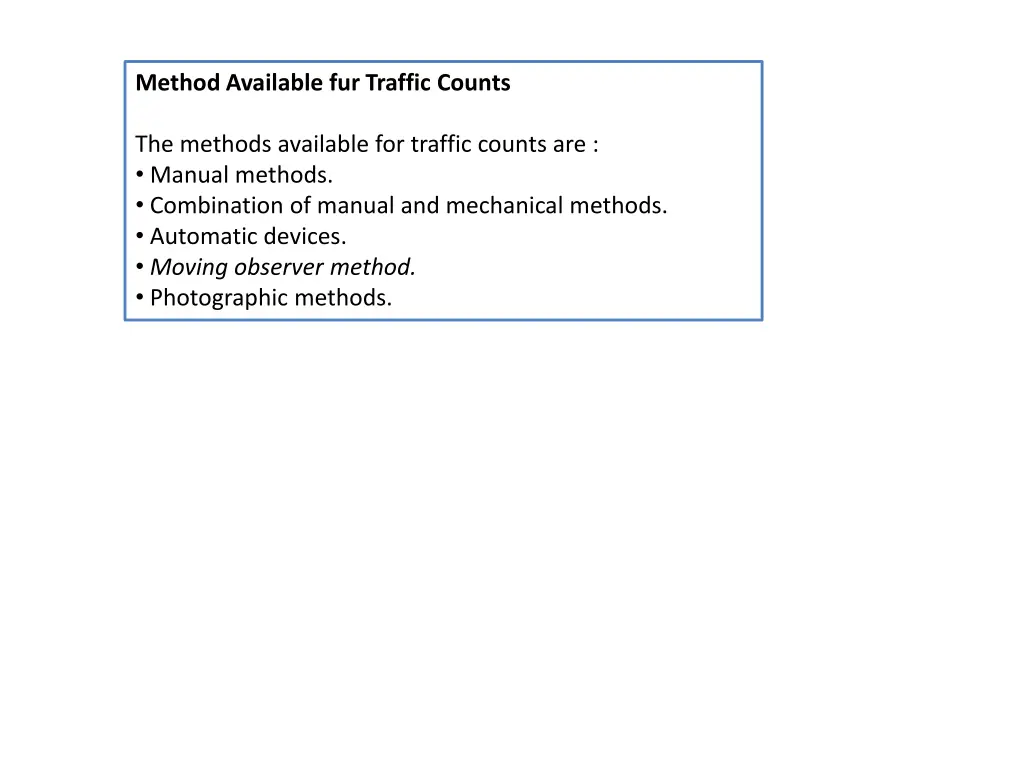 method available fur traffic counts