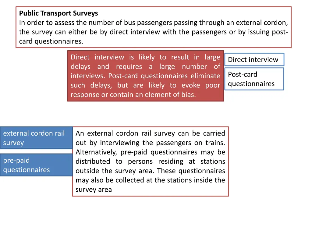 public transport surveys in order to assess