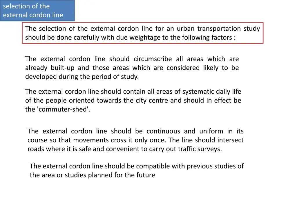 selection of the external cordon line