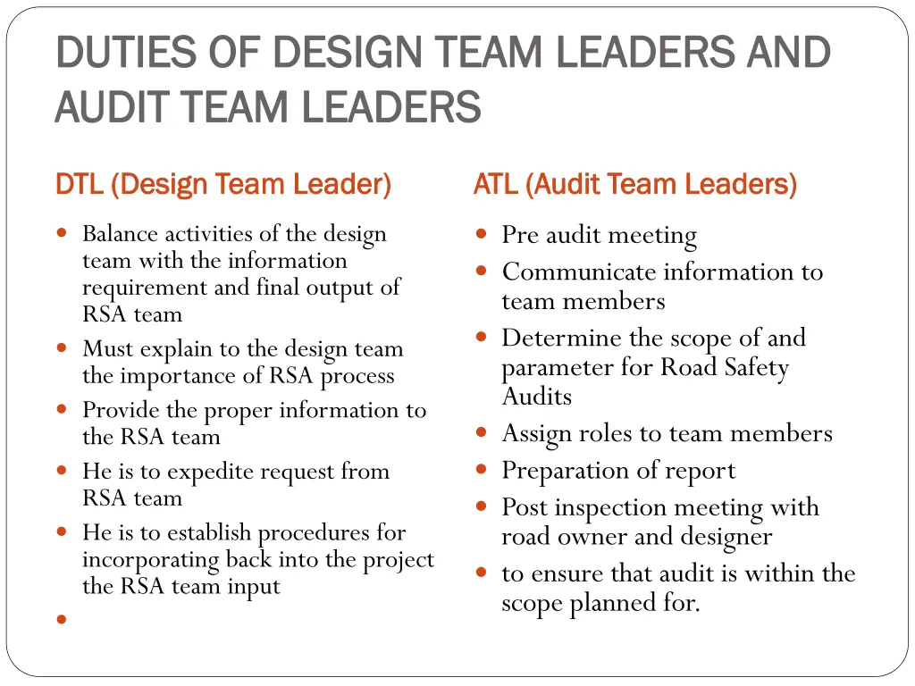 duties of design team leaders and duties