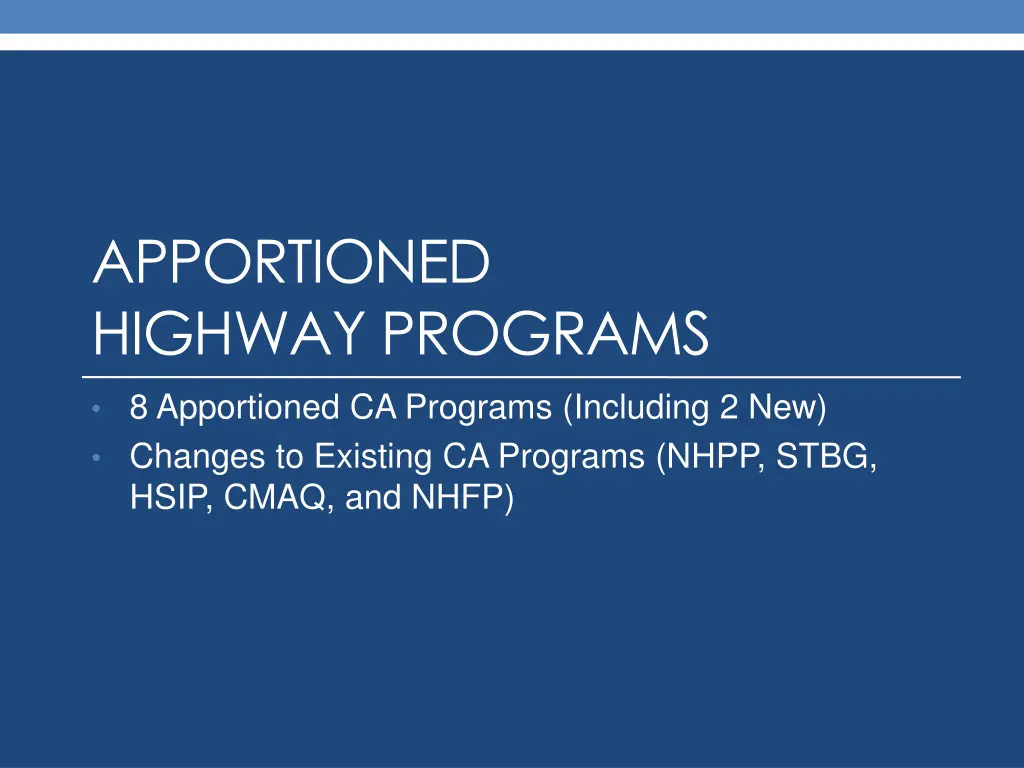 apportioned highway programs