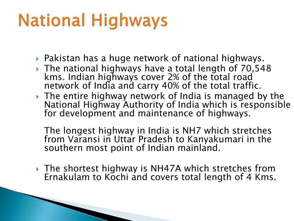 pakistan has a huge network of national highways