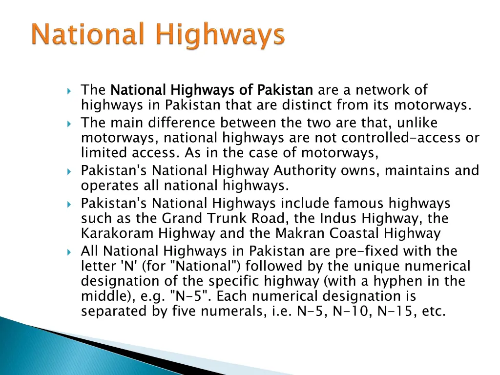 the national highways of pakistan highways