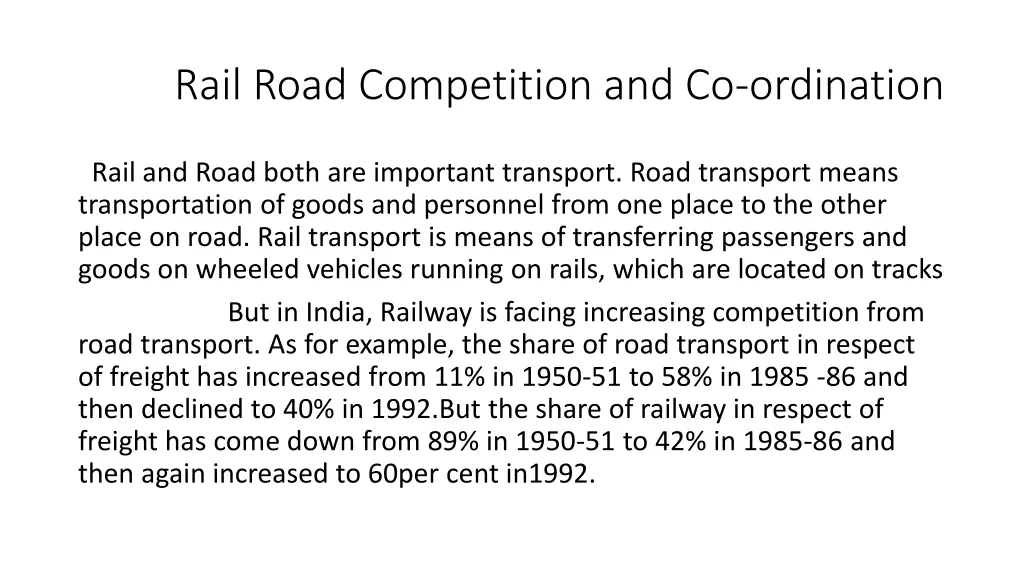 rail road competition and co ordination